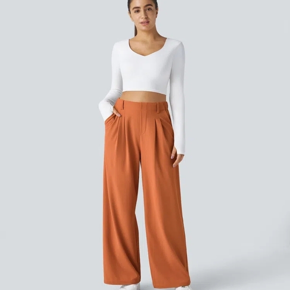 HALARA Pants - Halara Flex High Waisted Pocket Wide Leg Waffle Work Pants Size Medium Regular
